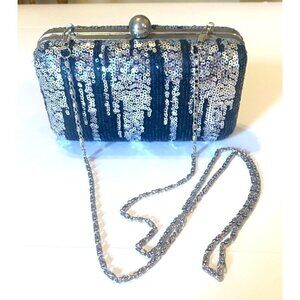 Tasha Silver Black Sequins Icicles Hard Shell Clutch Evening Coctail Mini Bag
